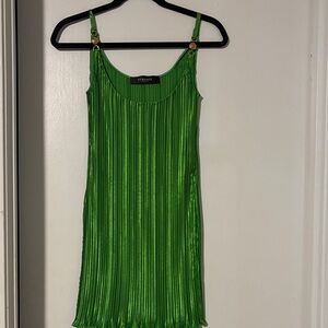 Versace Green Pleated Slip Dress with Medusa Buttons size 38